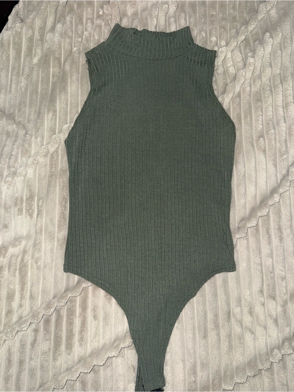 Nasty Gal Olive Green Ribbed Mock Neck One-Piece Bodysuit